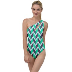 Zigzag Chevron Pattern Green Grey To One Side Swimsuit by snowwhitegirl