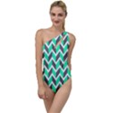 Zigzag Chevron Pattern Green Grey To One Side Swimsuit View1