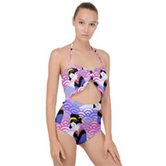 Japanese Abstract Blue Scallop Top Cut Out Swimsuit by snowwhitegirl