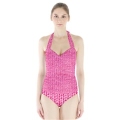 Knitted Wool Bright Pink Halter Swimsuit by snowwhitegirl