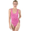 Knitted Wool Bright Pink High Leg Strappy Swimsuit View1