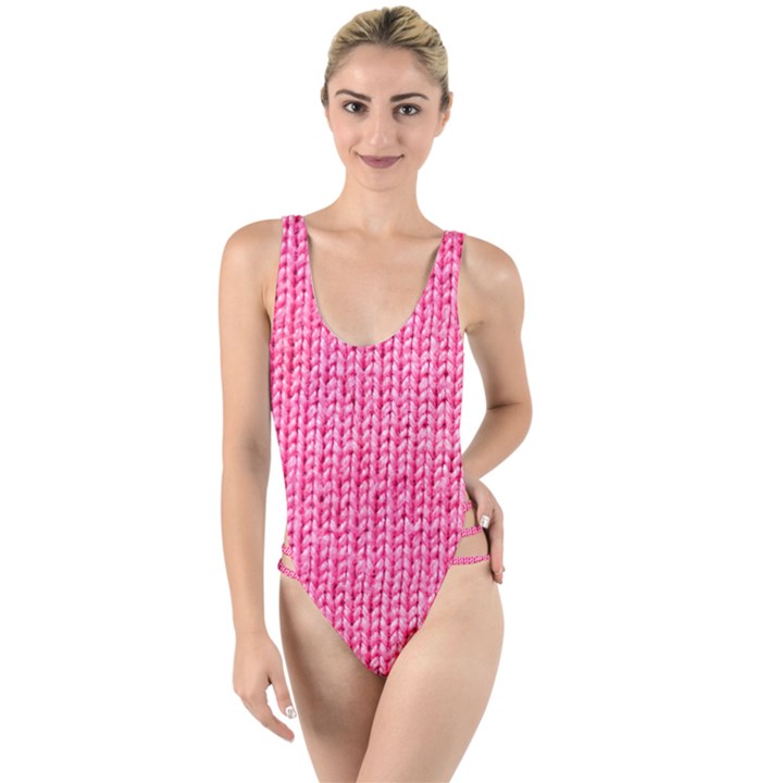 Knitted Wool Bright Pink High Leg Strappy Swimsuit