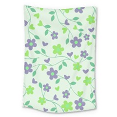 Green Vintage Flowers Large Tapestry by snowwhitegirl