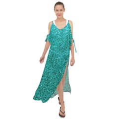 Aqua Glitter Maxi Chiffon Cover Up Dress by snowwhitegirl