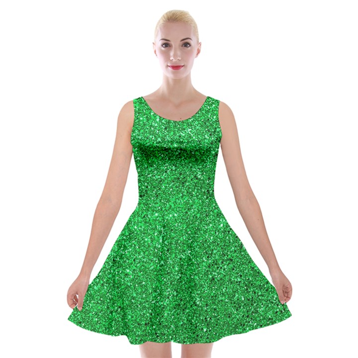 Green Glitter Velvet Skater Dress