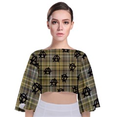 Yellow Plaid Anarchy Tie Back Butterfly Sleeve Chiffon Top by snowwhitegirl