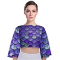 Blue Purple Mermaid Scale Tie Back Butterfly Sleeve Chiffon Top View1