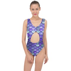 Blue Purple Mermaid Scale Center Cut Out Swimsuit by snowwhitegirl