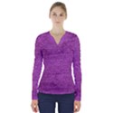 Purple Denim V-Neck Long Sleeve Top View1