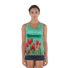 Green Denim Flowers Sport Tank Top  by snowwhitegirl