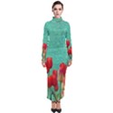 Green Denim Flowers Turtleneck Maxi Dress View1