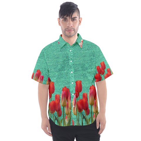 Green Denim Flowers Men s Short Sleeve Shirt by snowwhitegirl