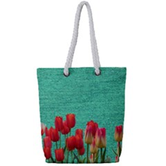 Green Denim Flowers Full Print Rope Handle Tote (small) by snowwhitegirl