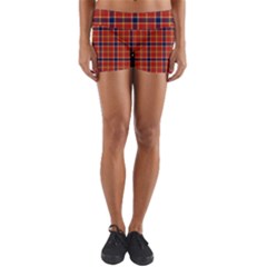 Red Yellow Plaid Yoga Shorts by snowwhitegirl