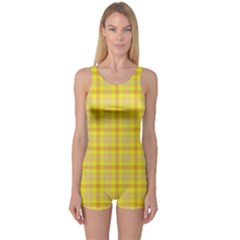 Yellow Sun Plaid One Piece Boyleg Swimsuit by snowwhitegirl