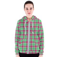 Pink Green Plaid Women s Zipper Hoodie by snowwhitegirl