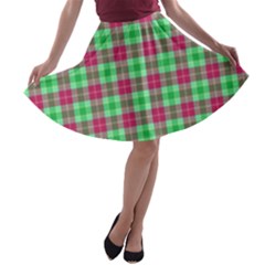 Pink Green Plaid A-line Skater Skirt by snowwhitegirl