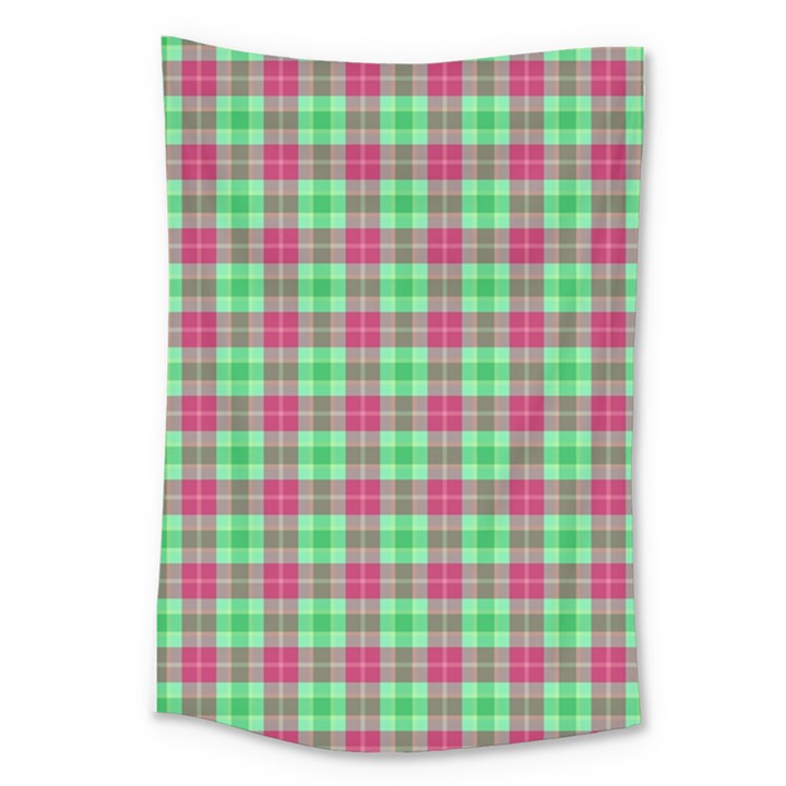 Pink Green Plaid Large Tapestry