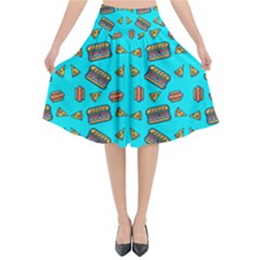 Fast Food Blue Flared Midi Skirt by snowwhitegirl