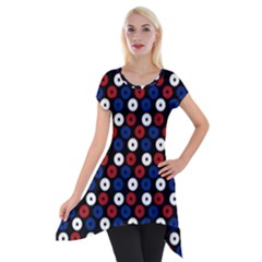 Eye Dots Red Blue Short Sleeve Side Drop Tunic by snowwhitegirl