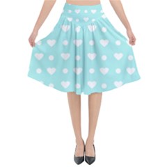 Hearts Dots Blue Flared Midi Skirt by snowwhitegirl