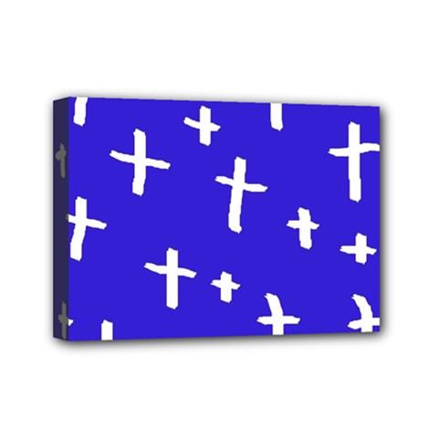 Blue White Cross Mini Canvas 7  X 5  by snowwhitegirl