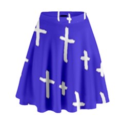 Blue White Cross High Waist Skirt by snowwhitegirl