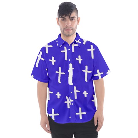 Blue White Cross Men s Short Sleeve Shirt by snowwhitegirl