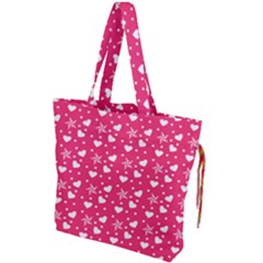 Hearts And Star Dot Pink Drawstring Tote Bag by snowwhitegirl