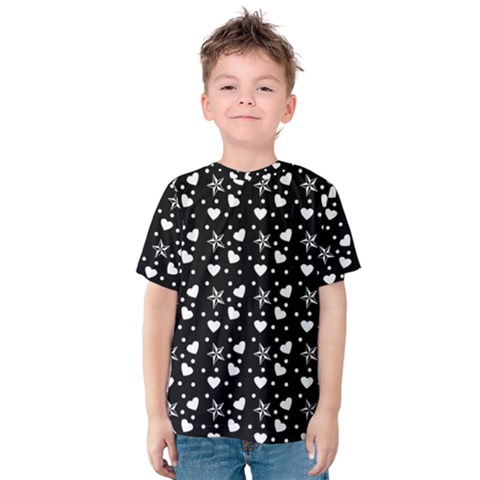 Hearts And Star Dot Black Kids  Cotton Tee by snowwhitegirl