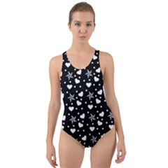 Hearts And Star Dot Black Cut-out Back One Piece Swimsuit by snowwhitegirl