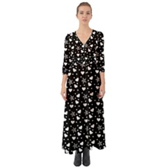 Hearts And Star Dot Black Button Up Boho Maxi Dress by snowwhitegirl