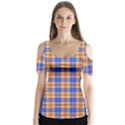 Orange Blue Plaid Butterfly Sleeve Cutout Tee  View1