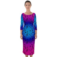 Pink Music Blue  Moon Quarter Sleeve Midi Bodycon Dress by snowwhitegirl