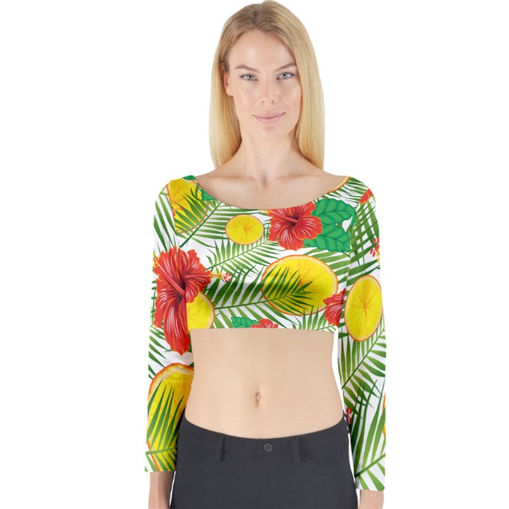 Orange Tropics Long Sleeve Crop Top