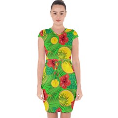 Orange Tropics Green Capsleeve Drawstring Dress  by snowwhitegirl