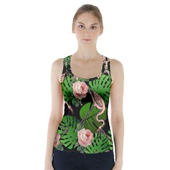 Flamingo Floral Black Racer Back Sports Top by snowwhitegirl