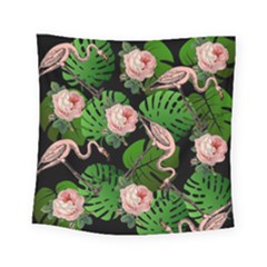 Flamingo Floral Black Square Tapestry (small) by snowwhitegirl