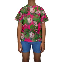 Flamingo Floral Pink Kids  Short Sleeve Swimwear by snowwhitegirl