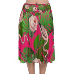 Flamingo Floral Pink Velvet Flared Midi Skirt by snowwhitegirl