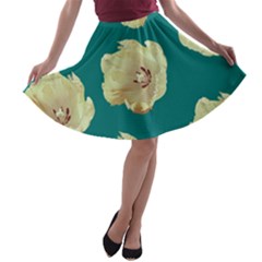 Teal Tulips A-line Skater Skirt by snowwhitegirl