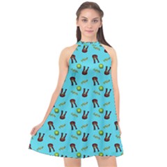 School Girl Pattern Blue Halter Neckline Chiffon Dress  by snowwhitegirl