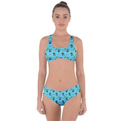 School Girl Pattern Blue Criss Cross Bikini Set by snowwhitegirl