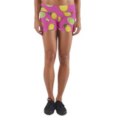 Lemons And Limes Pink Yoga Shorts by snowwhitegirl