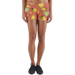 Lemons And Limes Peach Yoga Shorts by snowwhitegirl