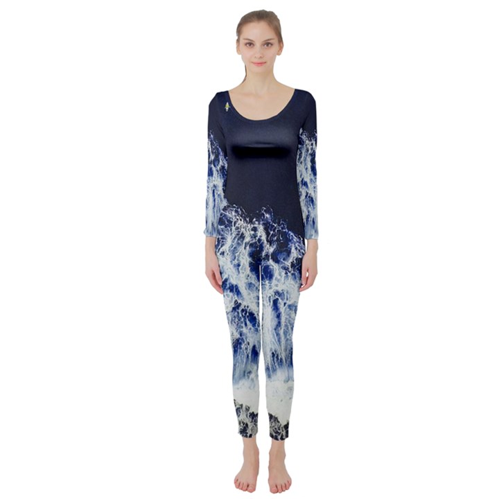 Blue Waves Sea Long Sleeve Catsuit