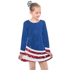 Dark American Flag Kids  Long Sleeve Dress by lwdstudio