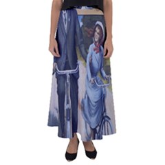 Couple On Bicycle Flared Maxi Skirt by vintage2030