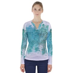 Splash Teal V-neck Long Sleeve Top by vintage2030