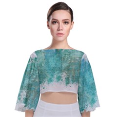 Splash Teal Tie Back Butterfly Sleeve Chiffon Top by vintage2030